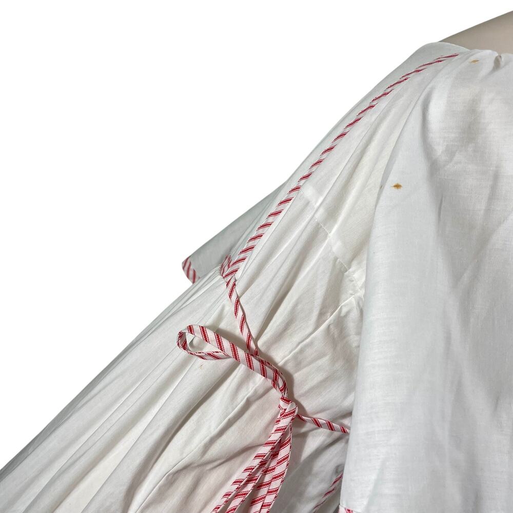 Vintage 70s Peasant House Dress Retro Rose White/Red Striped Trim Medium USA - Picture 7 of 12